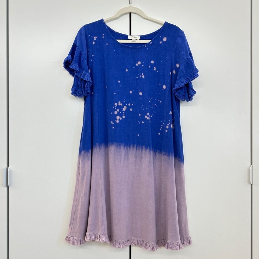 Umgee Blue and Lavender Cotton/Linen Dip Dye Dress Sz S